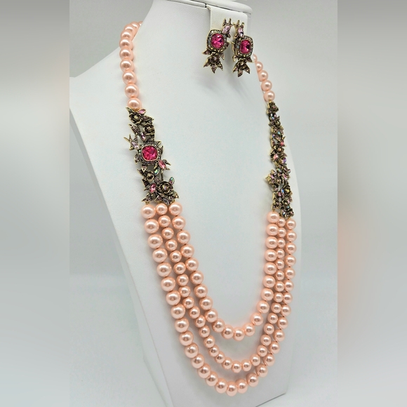 Heidi Daus Gracious Garden Swarovski Crystal Pink Glass Pearl Bridal Jewelry Set - Picture 5 of 15